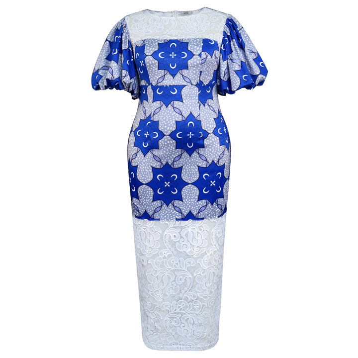 Damen Elegantes Midi-Langarmkleid mit floralem Muster und Puffärmeln Drune