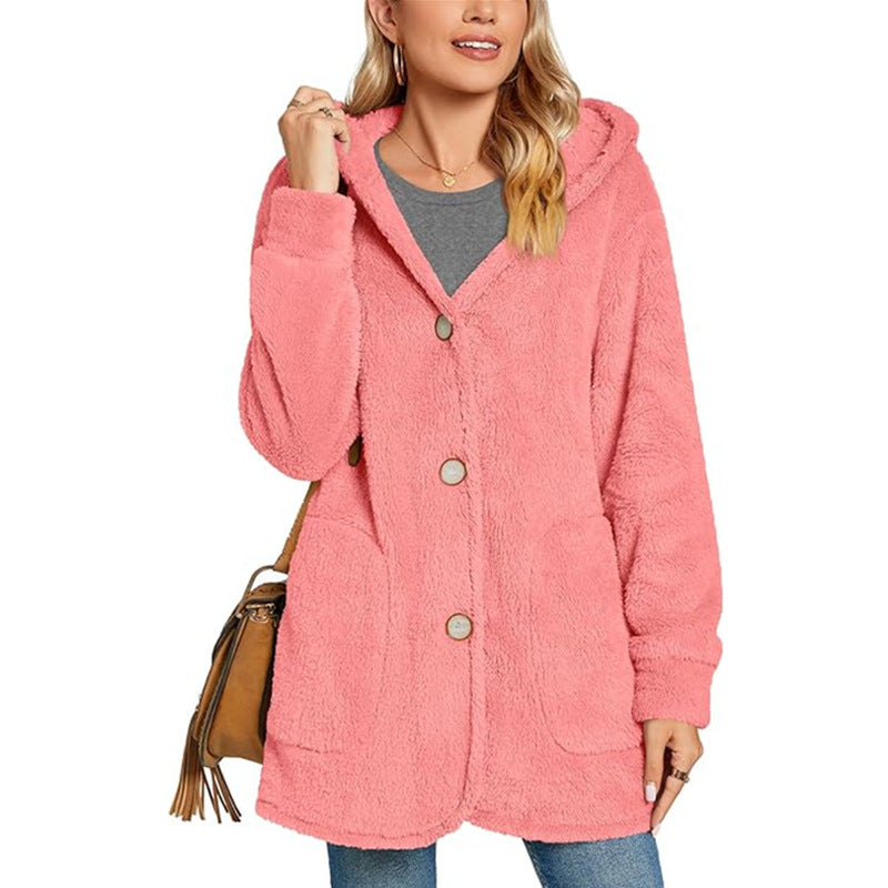 Damen Kuschelige Fleecejacke mit Kapuze und Taschen Drune