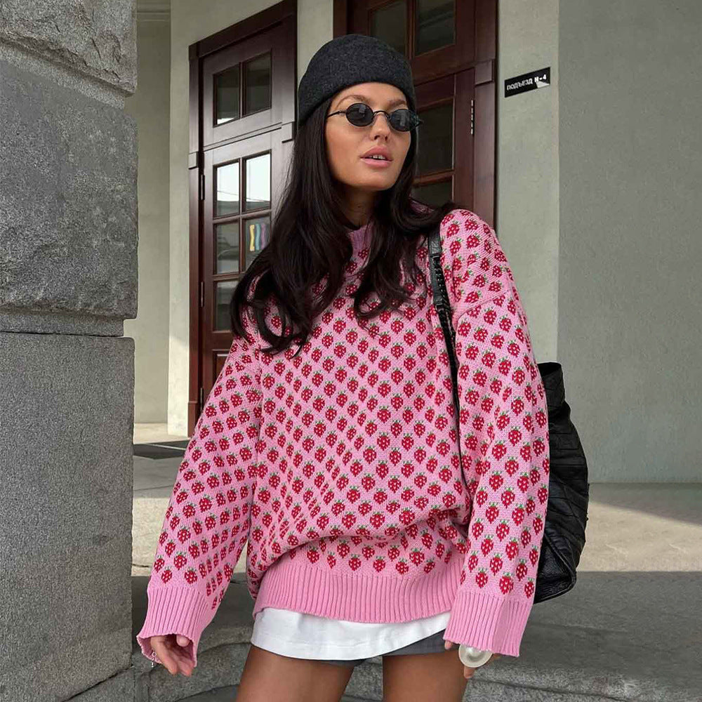 Damen Oversized Pullover mit floralem Muster und lässiger Passform Drune