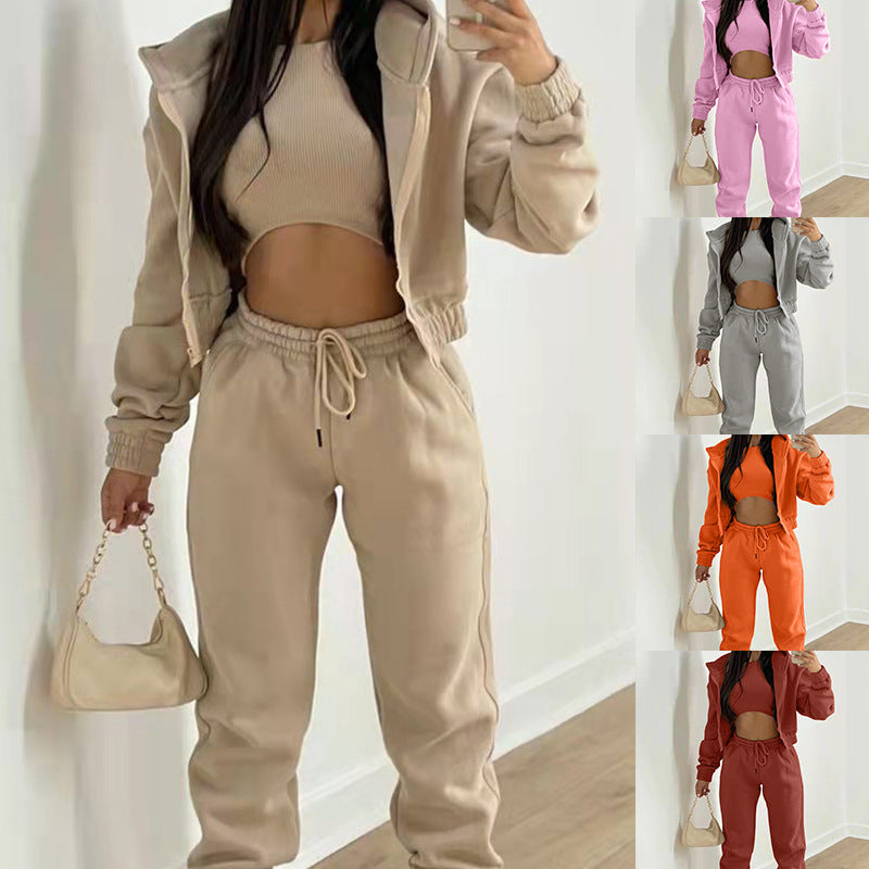 Damen Sportliches Zweiteiler-Set mit kurzem Oberteil und lässigen Jogginghosen Drune