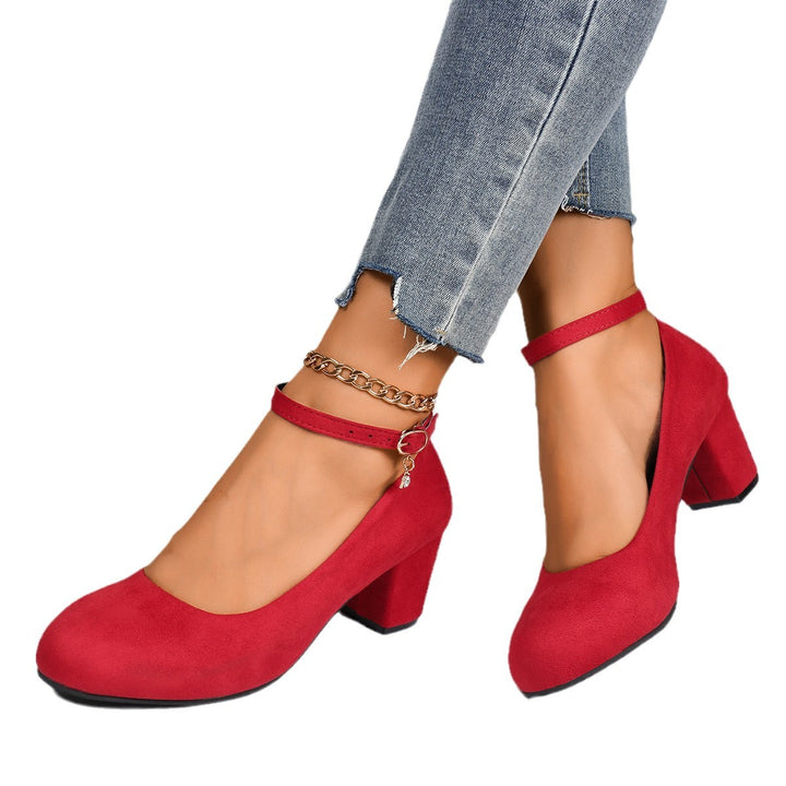 Damen nan elegante Riemchenpumps mit verstellbarem Knöchelriemen und breitem Blockabsatz Drune
