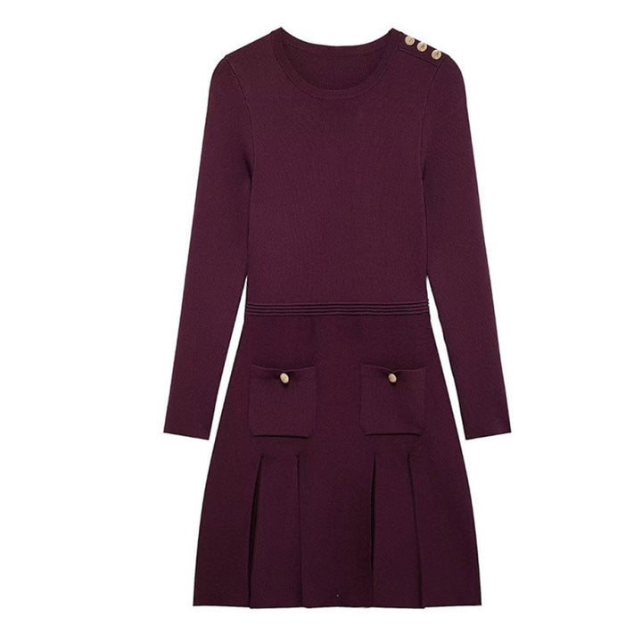 Damen Strickkleid mit Taschen und Knopfdetails Drune