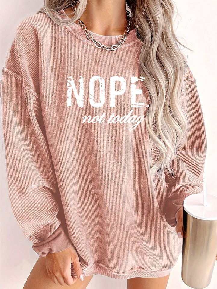 Damen lässiger Oversize Pullover mit Statement-Druck und Rippstruktur Drune