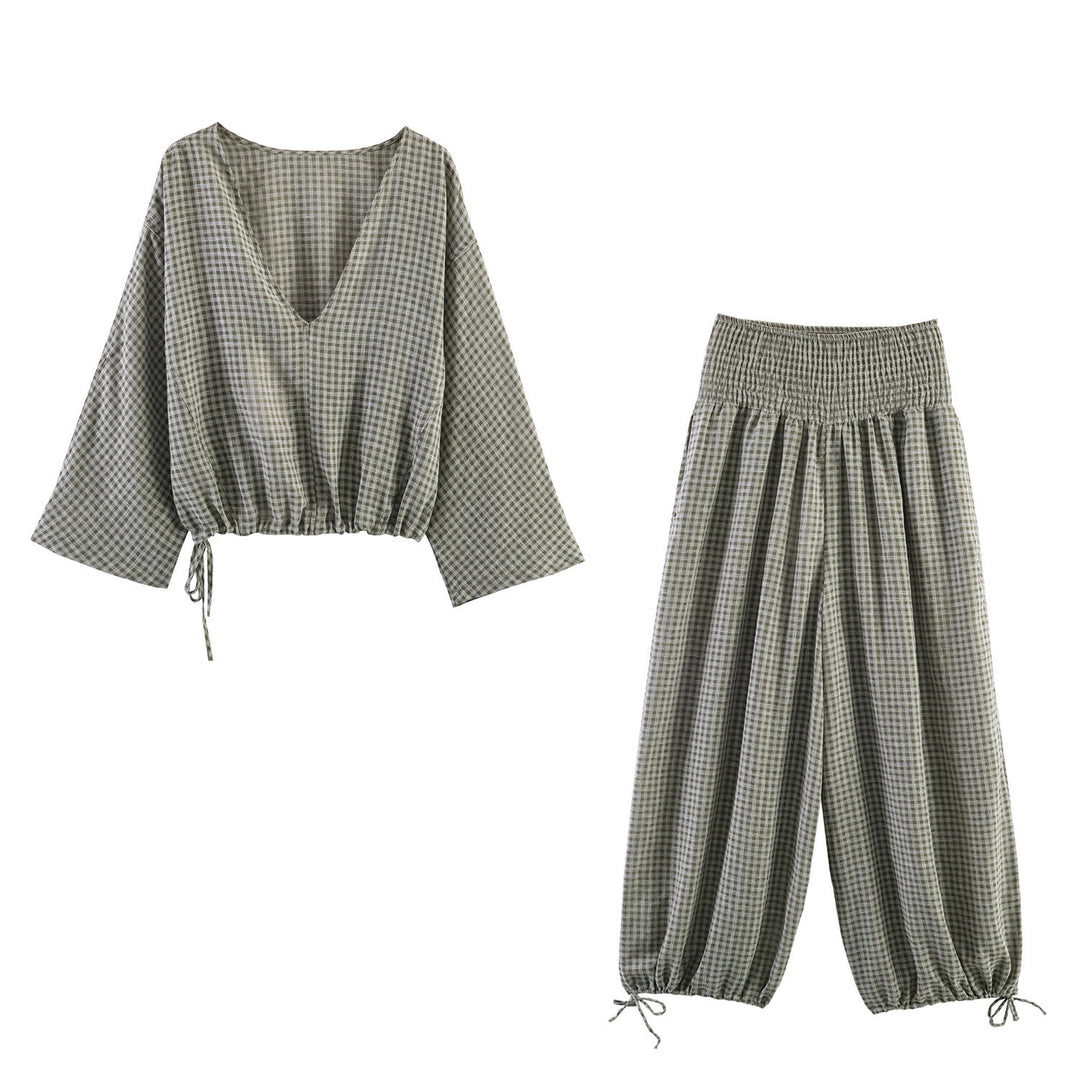 Damen lässige Bluse mit weitem V-Ausschnitt und elastischem Saum Drune