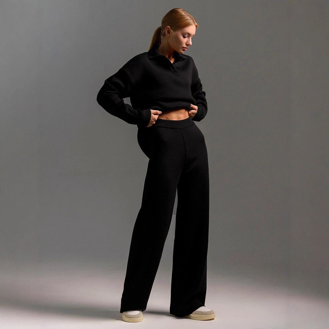 Damen Lässiges Poloshirt undweite Leggings Set Drune