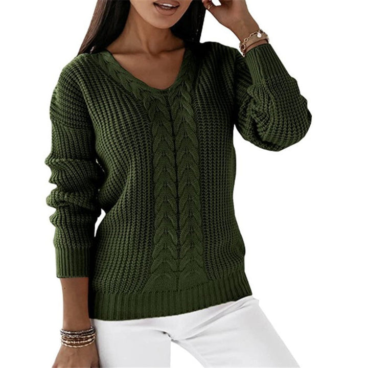 Damen nan grob gestrickter V-Ausschnitt Pullover mit Zopfmuster und lockerer Silhouette Drune