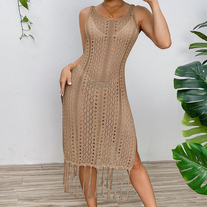 Damen Sommerliches Häkelkleid mit Fransen und seitlichem Schlitz Drune