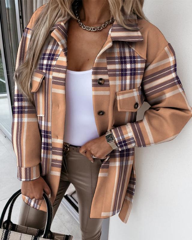 Damen Karo-OverShirtjacke mit leichtem Schnitt und praktischen Taschen Drune