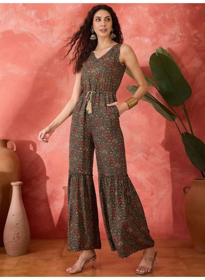 Damen Vintage-inspirierter Jumpsuit mit weitem Bein und Taillierung Drune