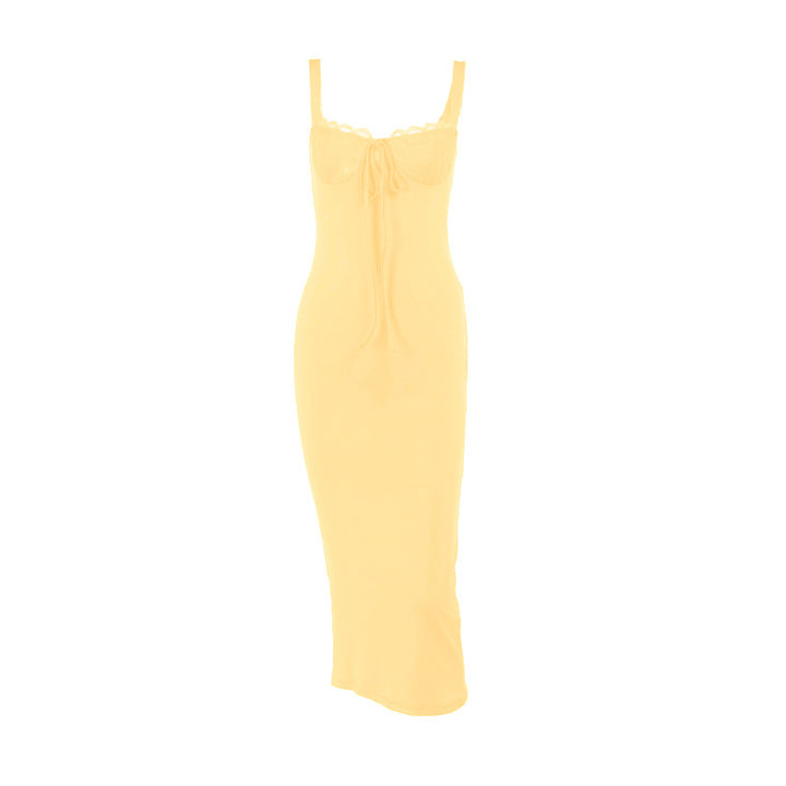 Damen figurbetontes Langarmkleid mit Spitzenverzierungen Drune