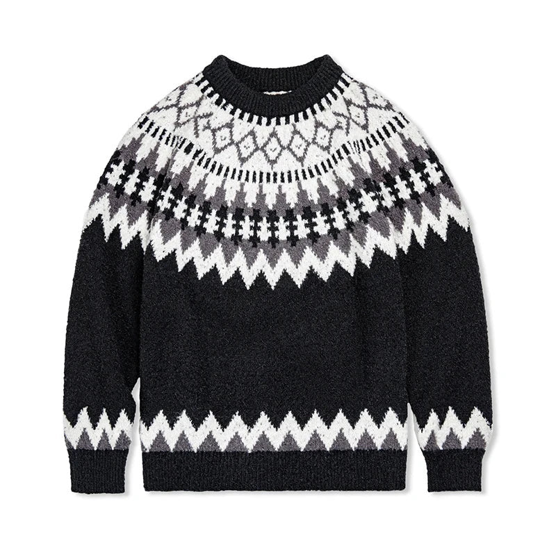 Damen nan Norwegerpullover aus Wollmix mit Rundhalsausschnitt und traditionellem Fair-Isle-Yoke Drune