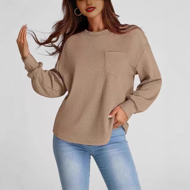 Damen lässiger Sweatshirt mit strukturiertem Design und aufgesetzter Brusttasche Drune