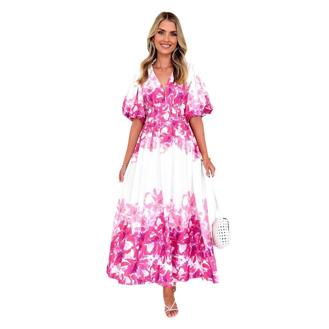 DamenMaxikleid mit voluminösen Puffärmeln und fließendem Schnitt Drune