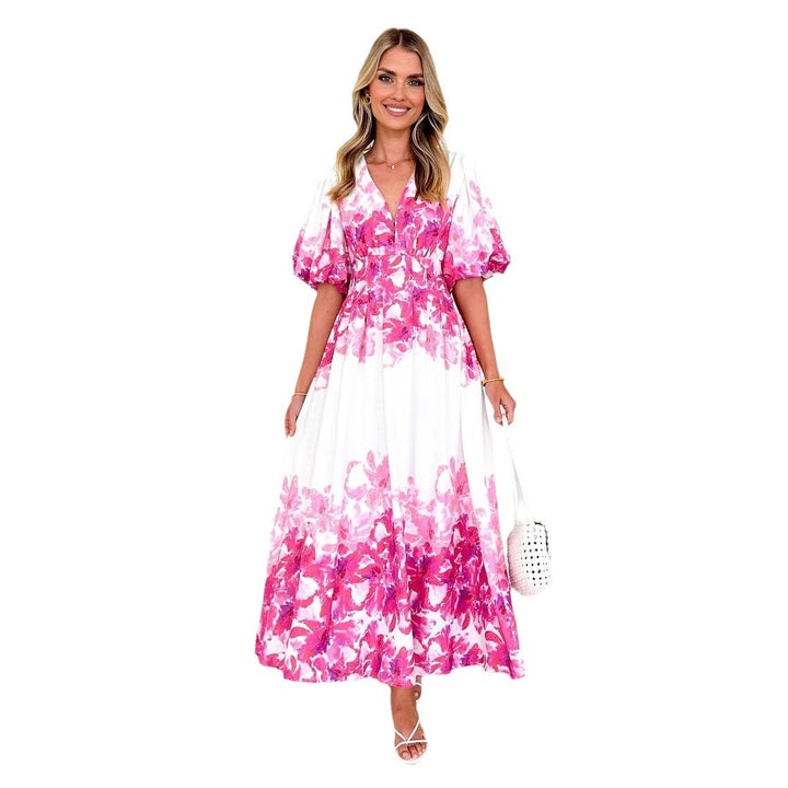 DamenMaxikleid mit voluminösen Puffärmeln und fließendem Schnitt Drune