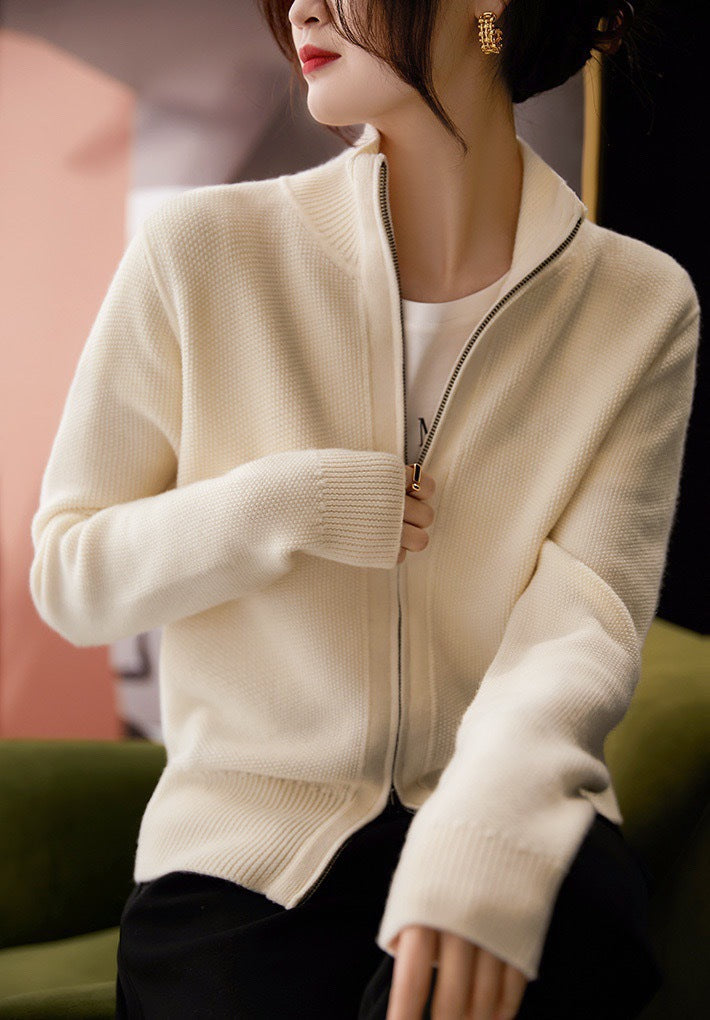 Damen Strickjacke mit hohem Kragen und durchgehendem Reißverschluss Drune