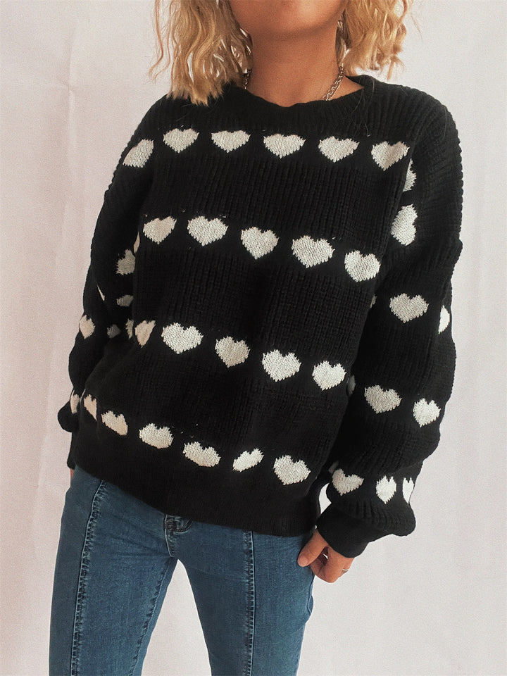 Damen kuscheliger Pullover mit romantischem Herzmuster Drune