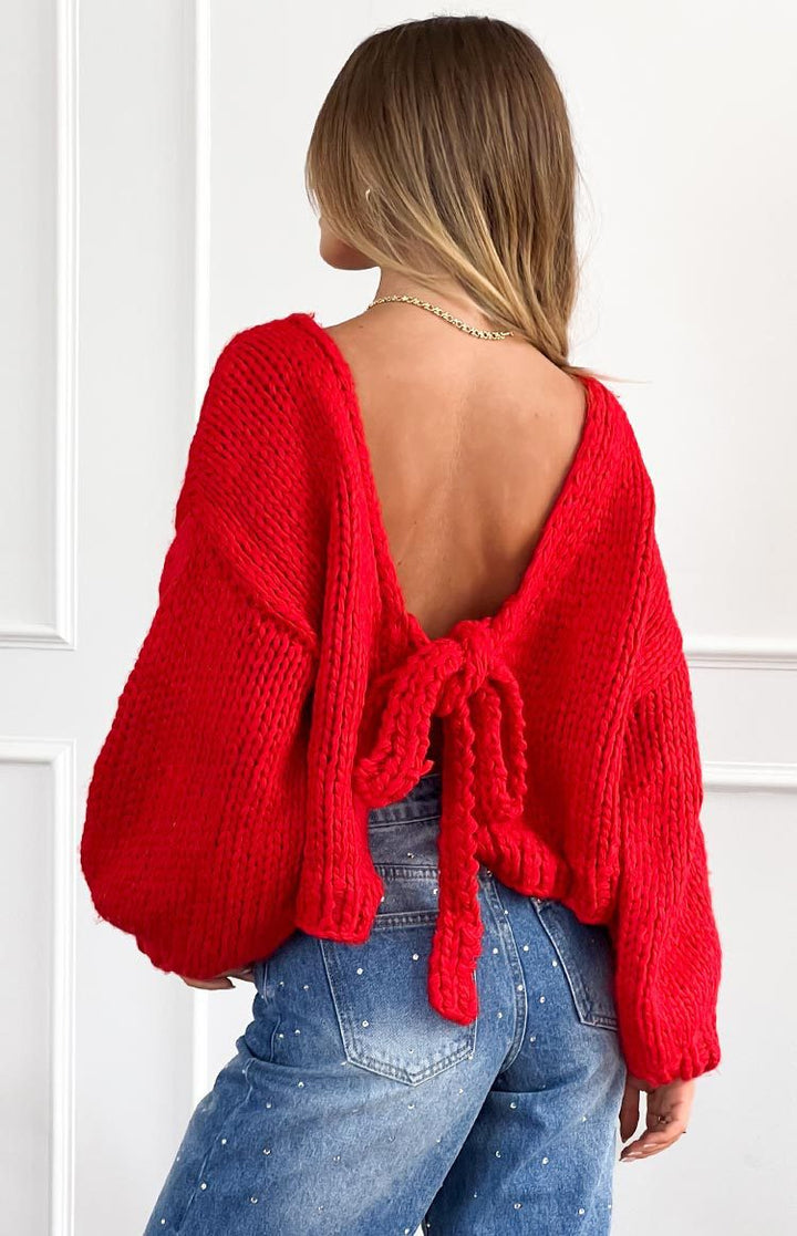 Damen Strickjacke mit breiten Ärmeln und Taillenzug Drune