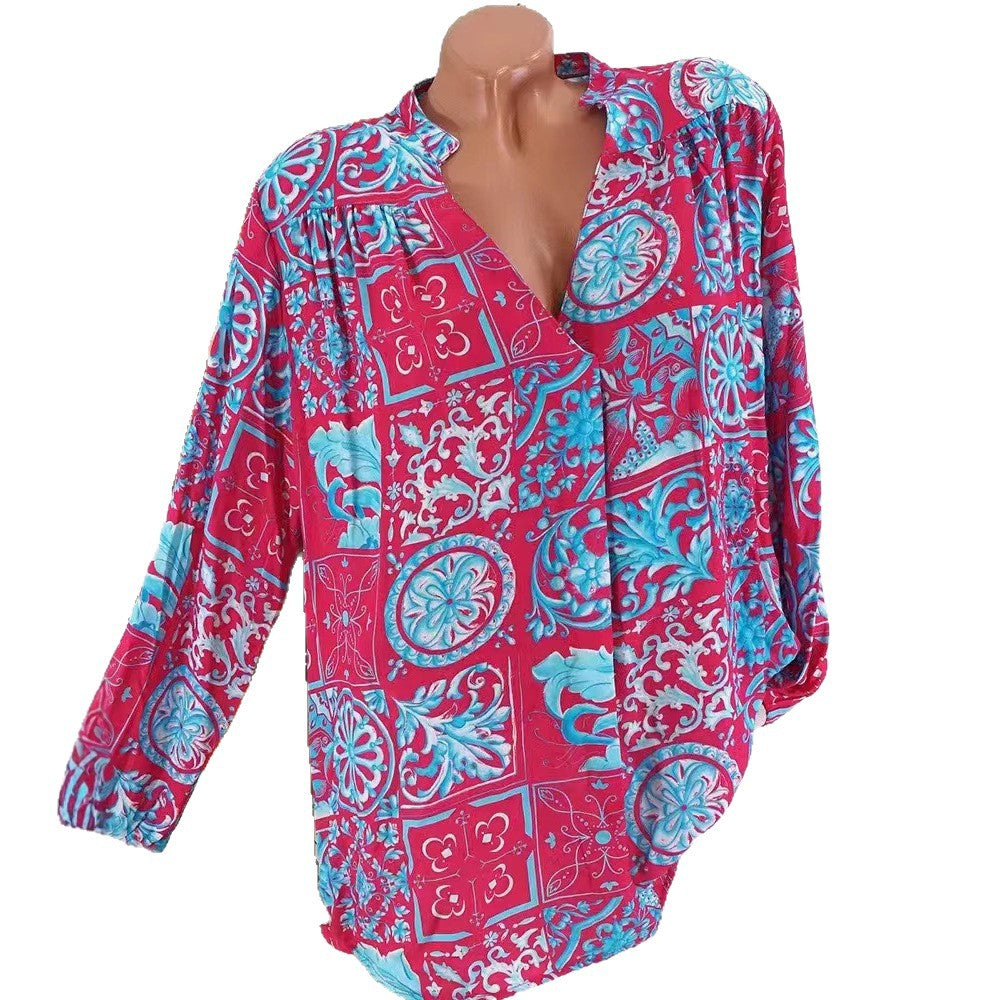 Damen Bluse mit floralem Ornamentmuster und lässigem Schnitt Drune