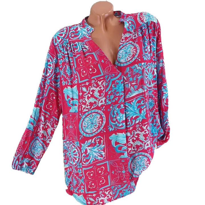 Damen Bluse mit floralem Ornamentmuster und lässigem Schnitt Drune