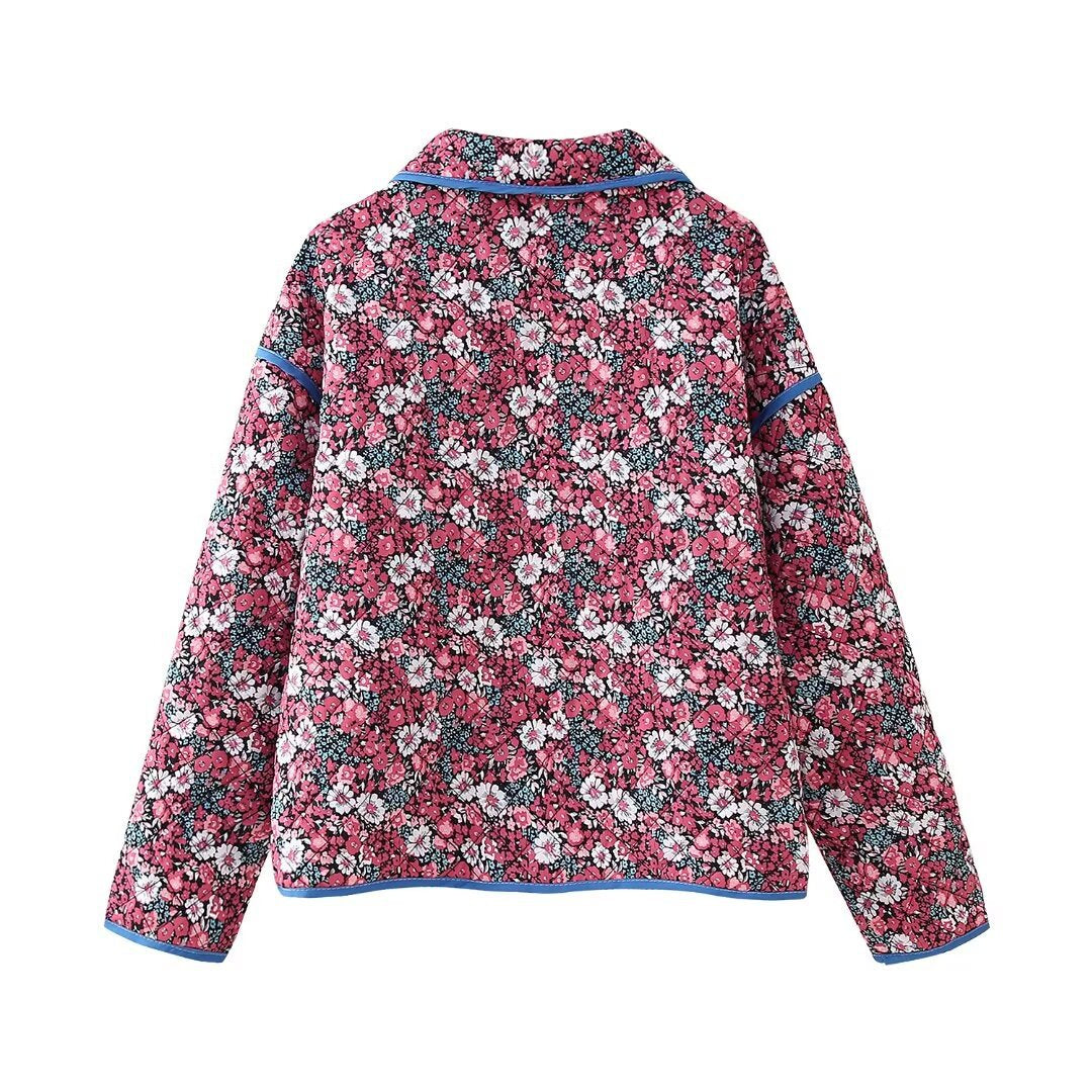 Damen gesteppte Blumenjacke mit modernem Kragen und praktischen Taschen Drune