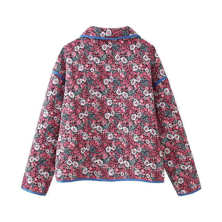 Damen gesteppte Blumenjacke mit modernem Kragen und praktischen Taschen Drune