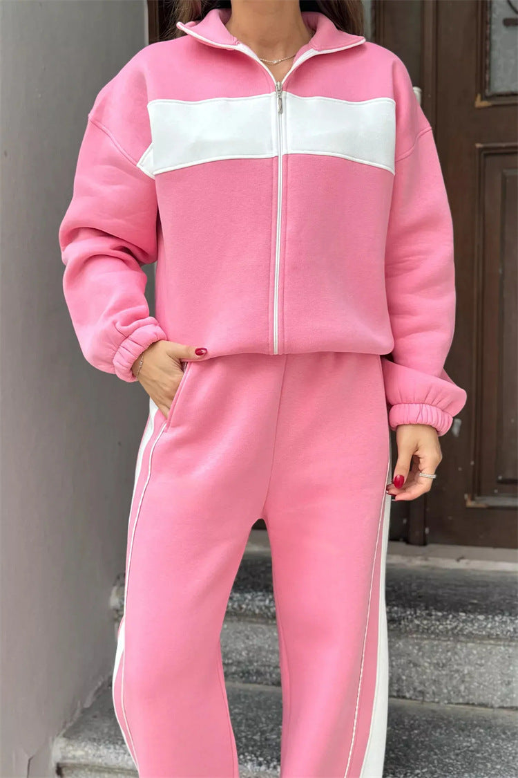 Damen Sportliches Freizeitset mit hohem Kragen und seitlichen Streifen Drune
