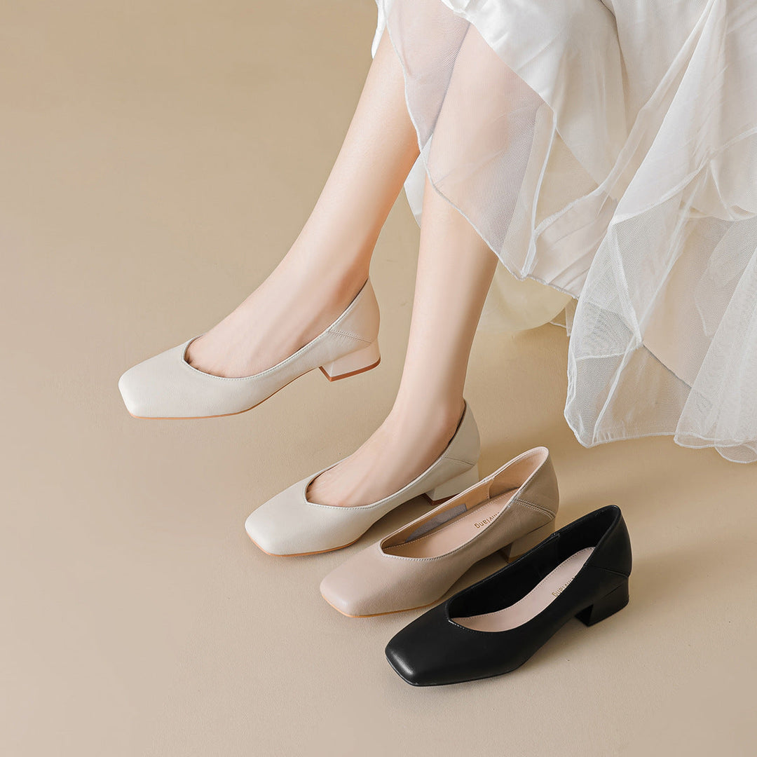 Damen elegante Ballerinas mit quadratischer Kappe und komfortablem Blockabsatz Drune