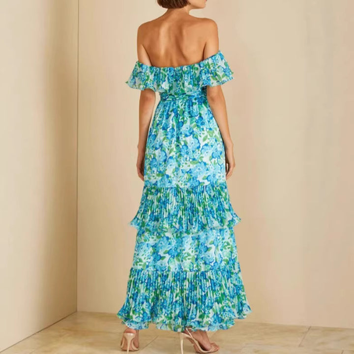 Damen maxi Kleid mit voluminösen Rüschendetails und floralem Design Drune