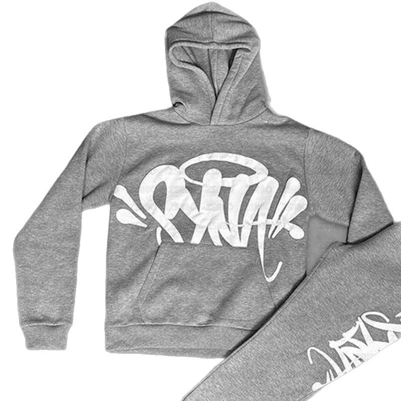 Damen Kapuzenpullover mit kreativem Graffiti-Design und praktischen Kängurutaschen Drune