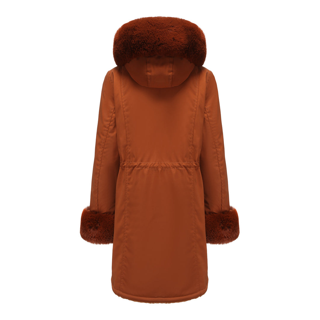 Damen elegante Parkajacke mit luxuriösem Kunstfellbesatz Drune