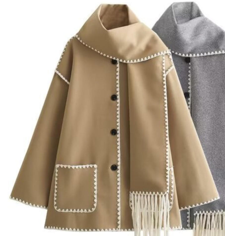 Damen Mantel mit Fransendetail und eleganter Knopfleiste Drune