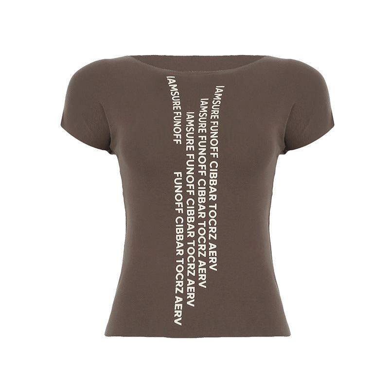 Damen trendiges Kurzarm-Shirt mit auffälligem Schriftzug Drune