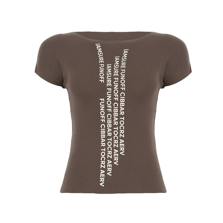 Damen trendiges Kurzarm-Shirt mit auffälligem Schriftzug Drune