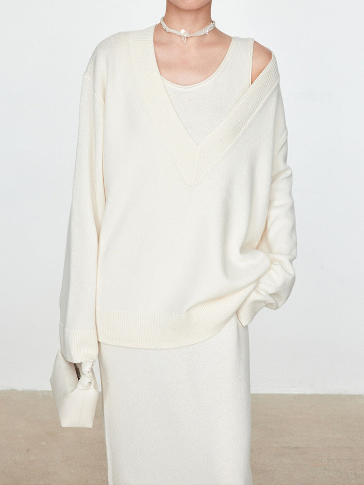 Damen Grobstrickpullover mit V-Ausschnitt und übergroßem Schnitt Drune
