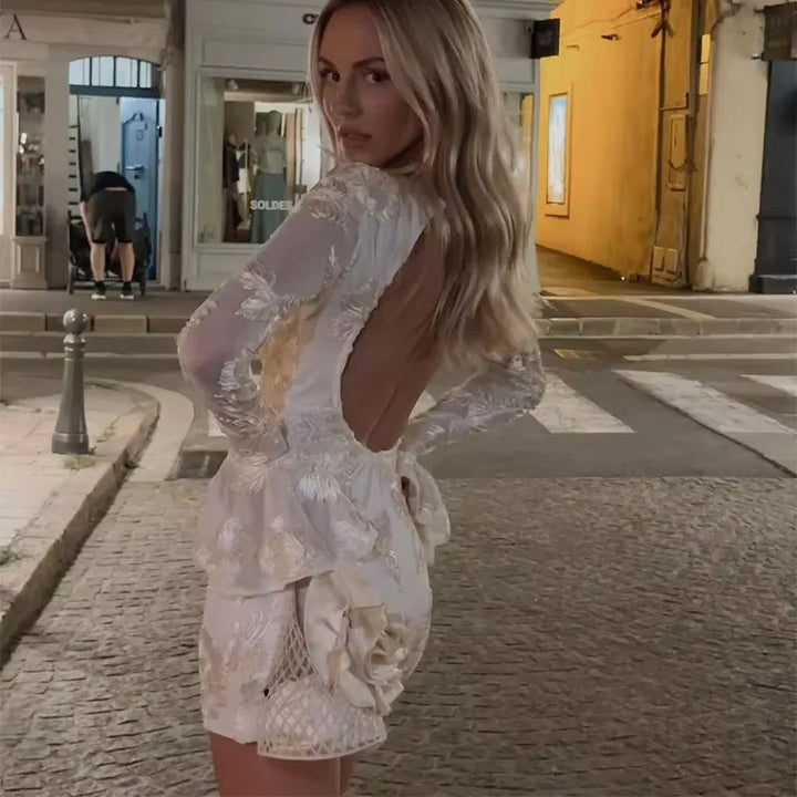 Damen Elegantes und florales Chiffonoberteil mit langen Ärmeln Drune