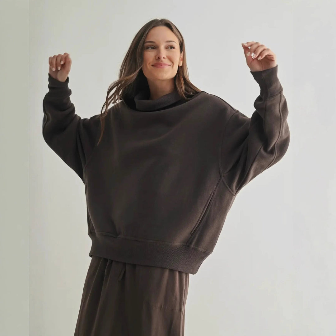 Damen Oversized Pullover mit hochgeschlossenem Kragen und lässiger Passform Drune