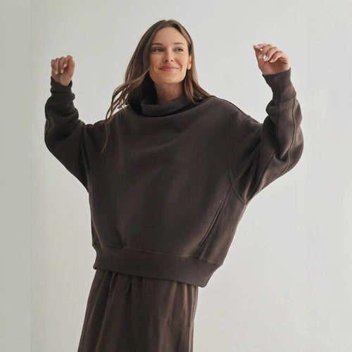 Damen Oversized Pullover mit hochgeschlossenem Kragen und lässiger Passform Drune