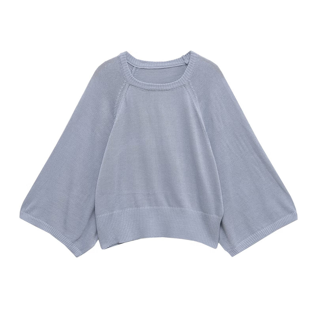 Damen lässiger Pullover mit weiten Ärmeln und Rundhalsausschnitt Drune