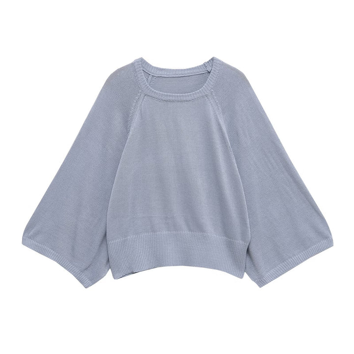 Damen lässiger Pullover mit weiten Ärmeln und Rundhalsausschnitt Drune