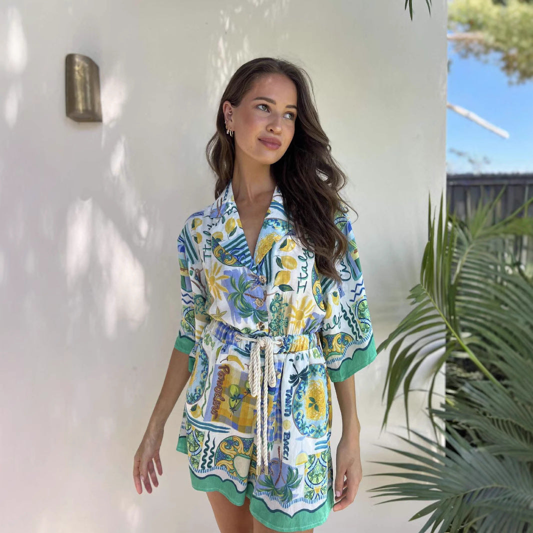 Damen Strandkleid mit buntem Muster Drune