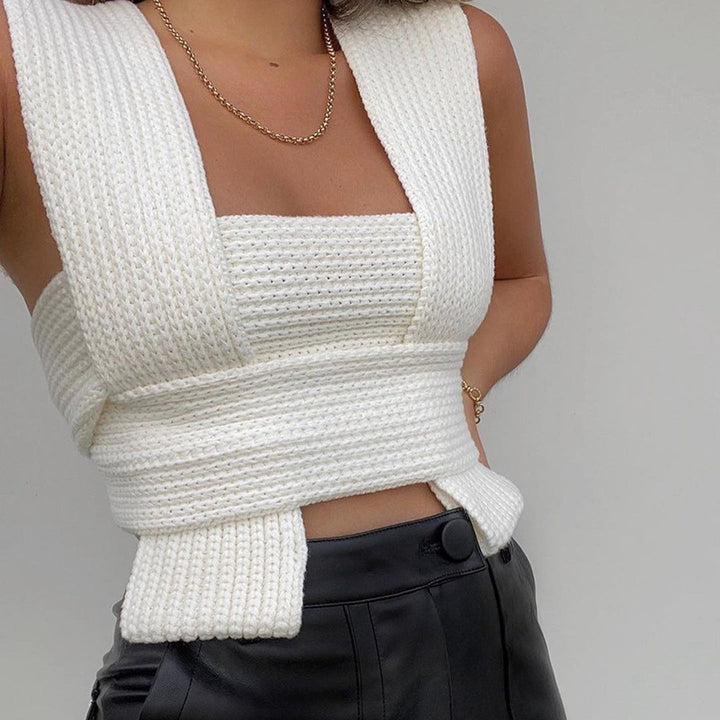 Damen gestricktes Crop-Top mit raffinierten Rückendetails Drune