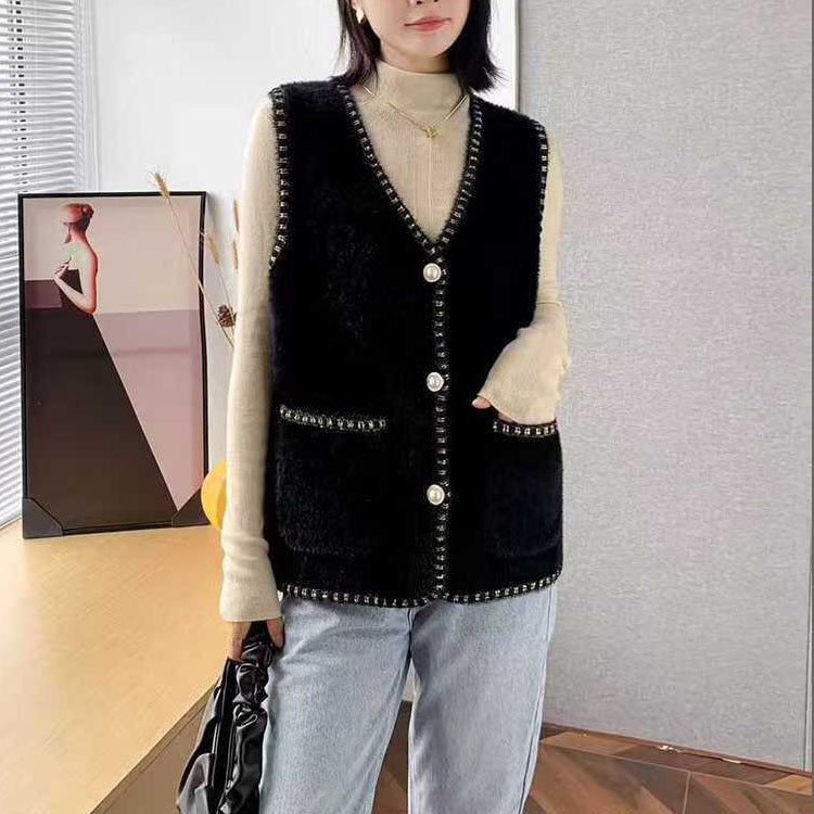 Damen Strickweste mit dekorativen Knopfdetails Drune