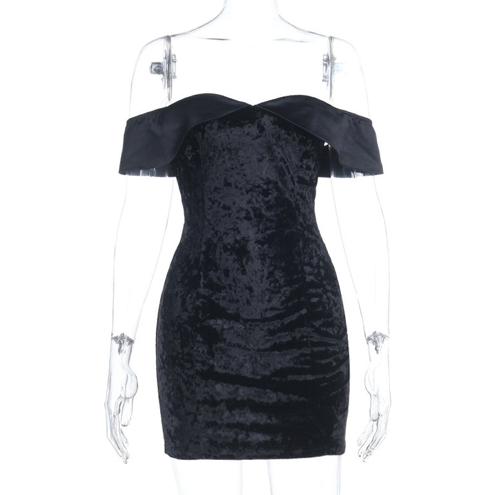 Damen figurbetontes Samt-Minikleid mit schulterfreiem Design Drune