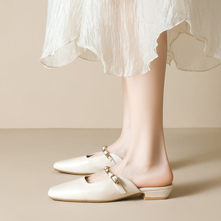 Damen modische Slingback-Mules mit eleganter Kettenverzierung und komfortablem Blockabsatz Drune