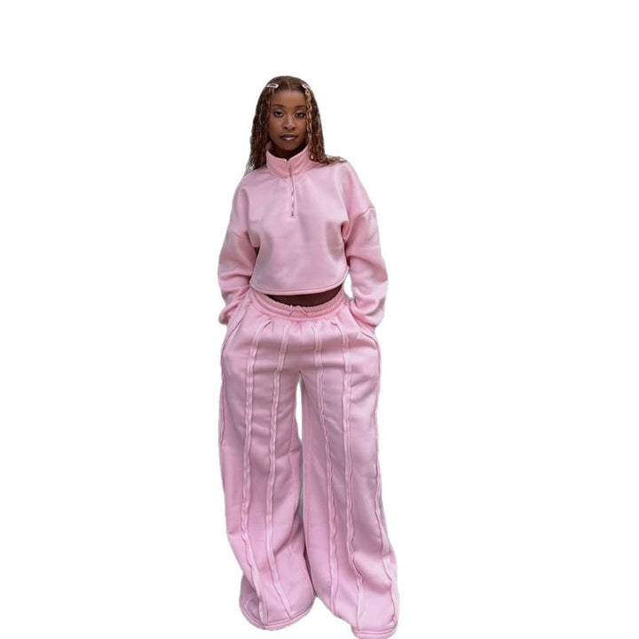 Damen Sportliches Cropped-Pullover und Jogginghose-Set Drune