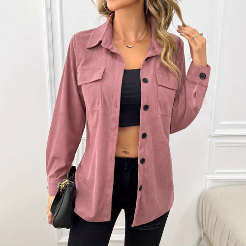 Damen lässige Cordjacke mit praktischen Taschen und Knopfverschluss Drune