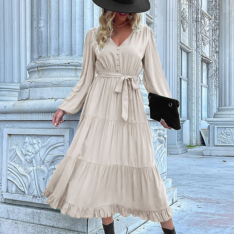 Damen Maxikleid mit eleganter Wickeloptik und voluminösen Ärmeln Drune