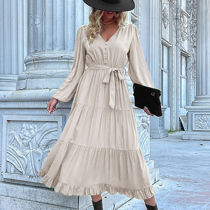 Damen Maxikleid mit eleganter Wickeloptik und voluminösen Ärmeln Drune
