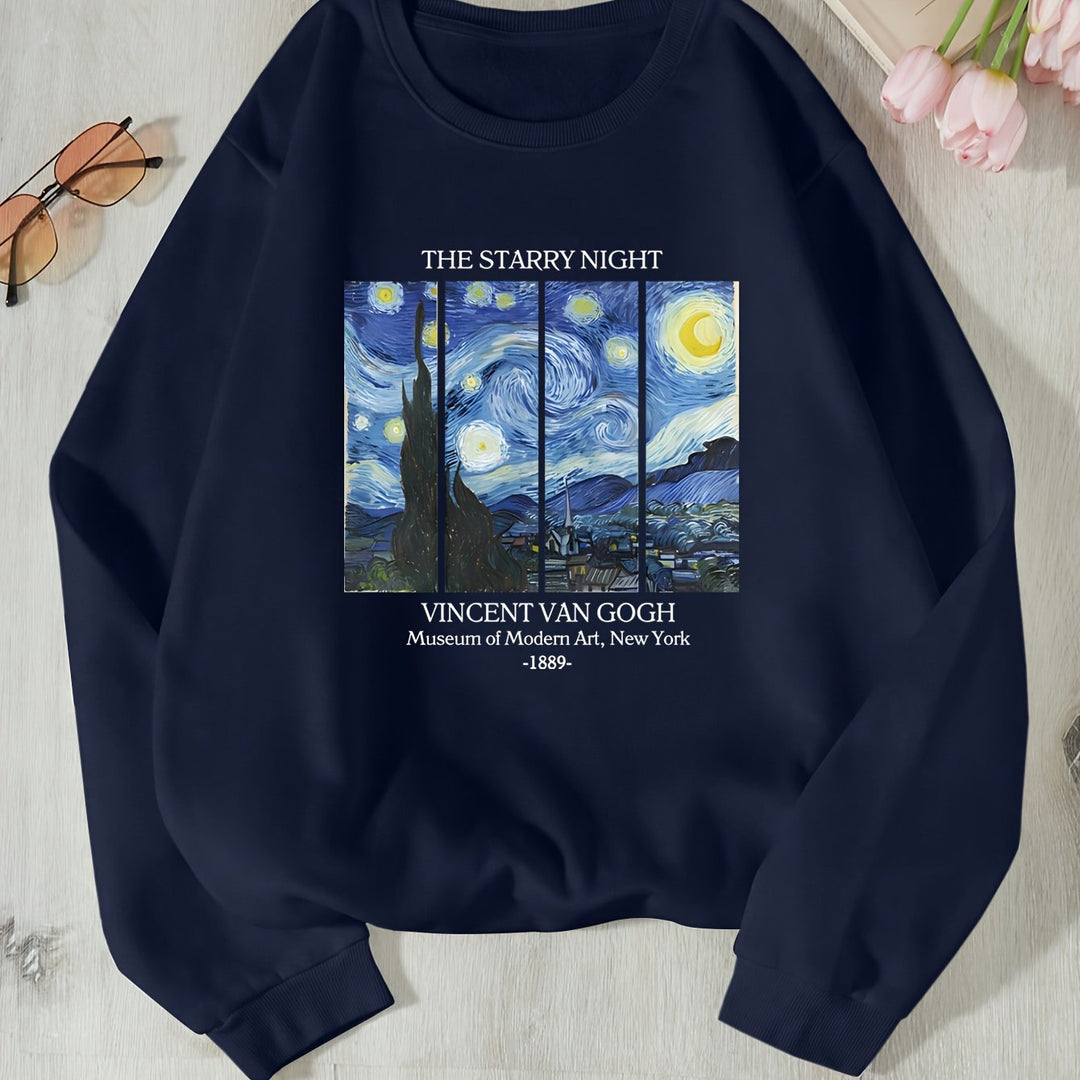 Damen Sweatshirt mit klassischem Van Gogh Kunstmotiv Drune
