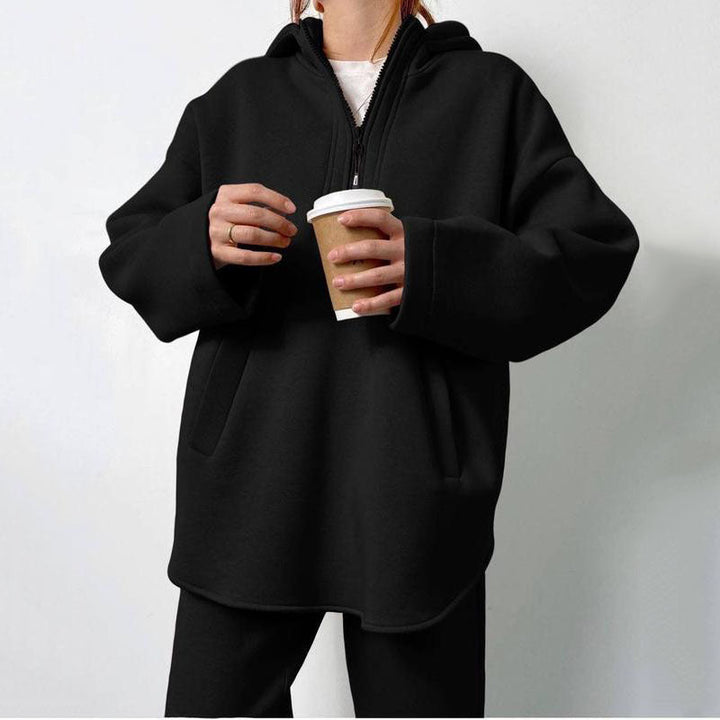 Damen lässiger Hoodie mit hochwertigem Reißverschluss und elastichem Bund Drune